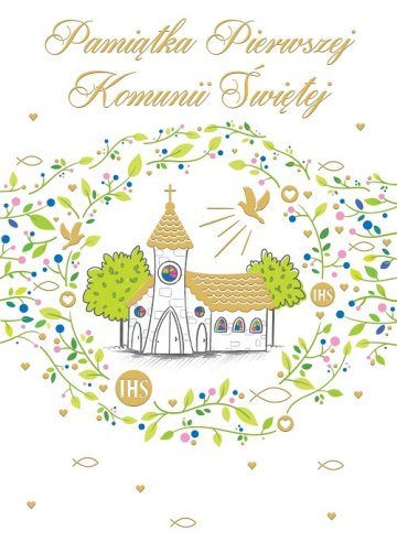 Karnet B6 Komunia z kieszonką Kościół